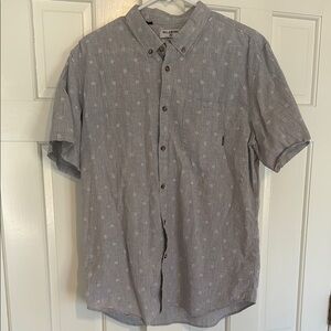 Billabong Men's Gray Short Sleeve Shirt With Little Palm Trees.